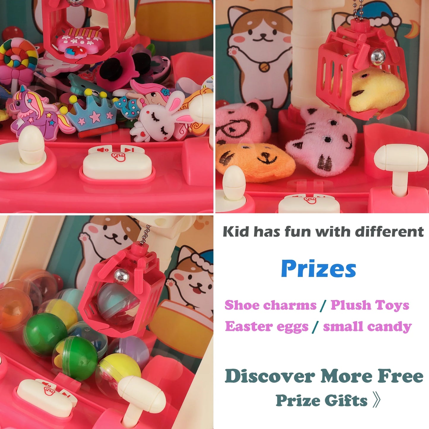 Arcade Claw Machine Candy Crane Game Toy for Kids with Prizes Set - 50 Mini Toys Refill Prizes for Birthday (Pink)