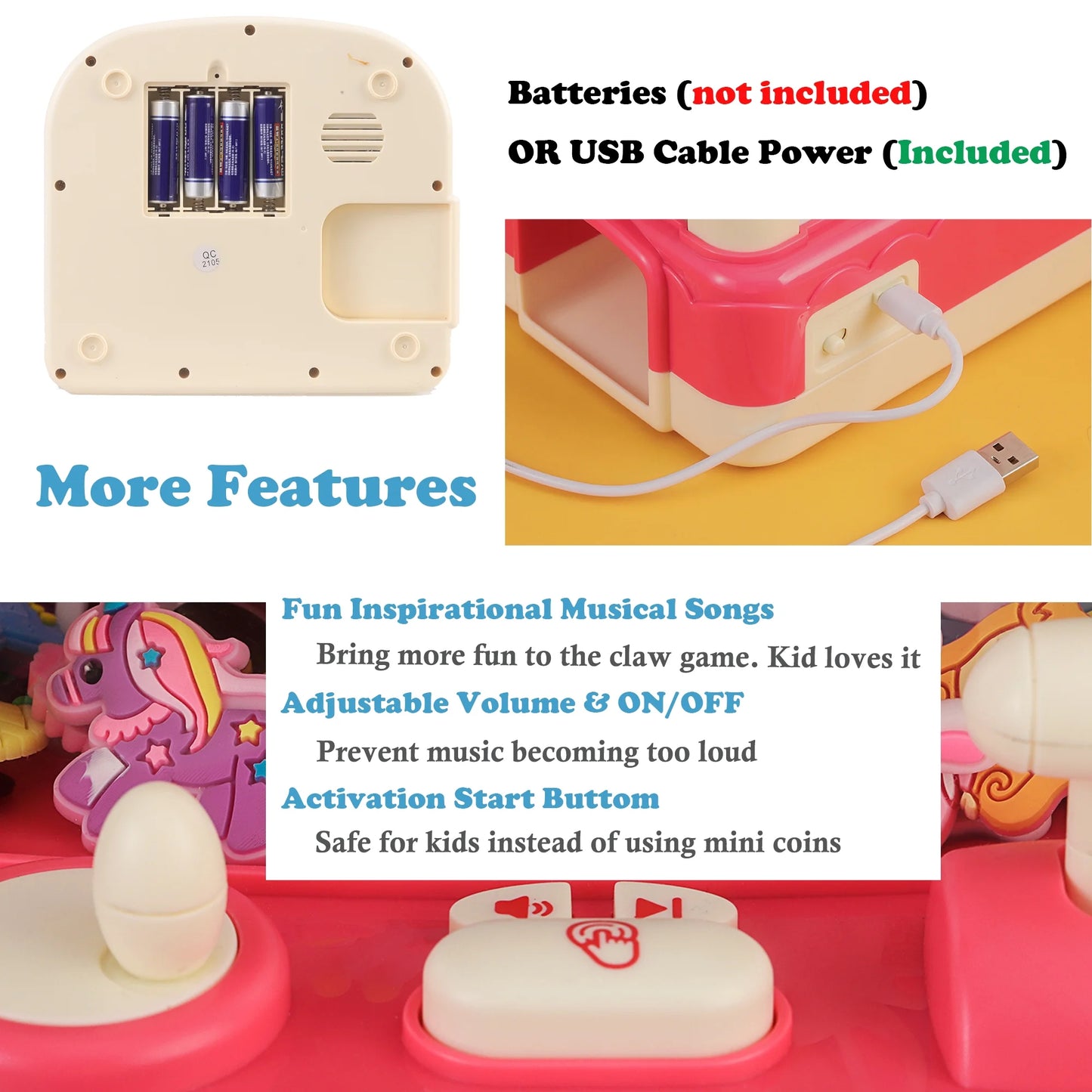 Arcade Claw Machine Candy Crane Game Toy for Kids with Prizes Set - 50 Mini Toys Refill Prizes for Birthday (Pink)