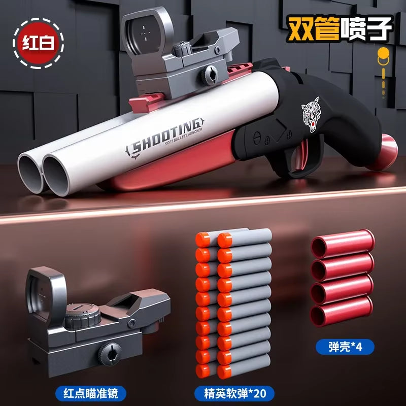 Double-Barreled Spray Shell Soft Bullet Gun Can Fire Short Hand Cannon Shotgun Outdoor Toy Gun Christmas Birthday Gift 2025