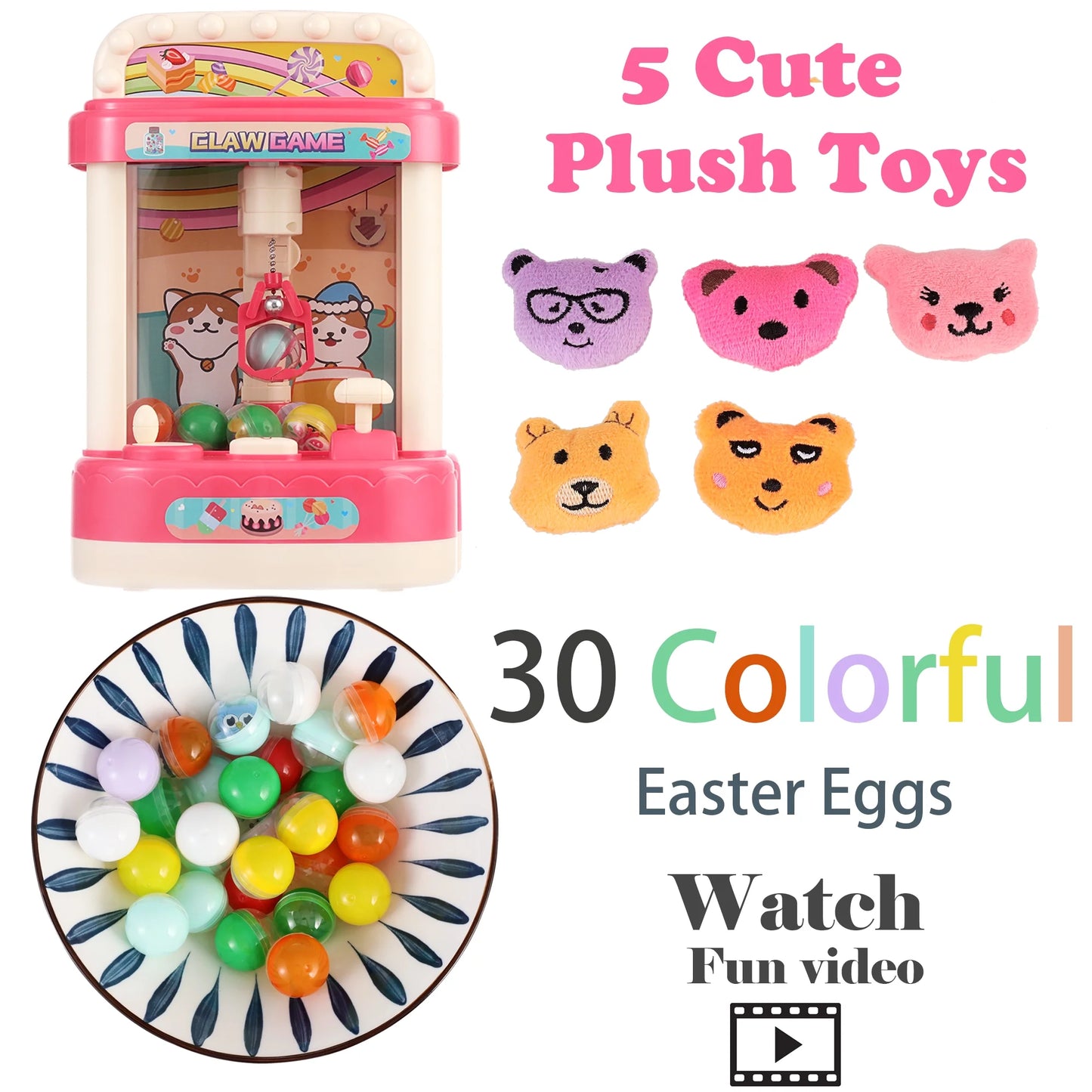 Arcade Claw Machine Candy Crane Game Toy for Kids with Prizes Set - 50 Mini Toys Refill Prizes for Birthday (Pink)