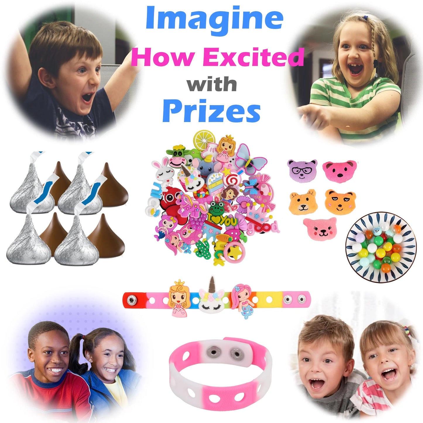 Arcade Claw Machine Candy Crane Game Toy for Kids with Prizes Set - 50 Mini Toys Refill Prizes for Birthday (Pink)
