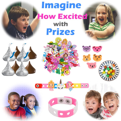 Arcade Claw Machine Candy Crane Game Toy for Kids with Prizes Set - 50 Mini Toys Refill Prizes for Birthday (Pink)