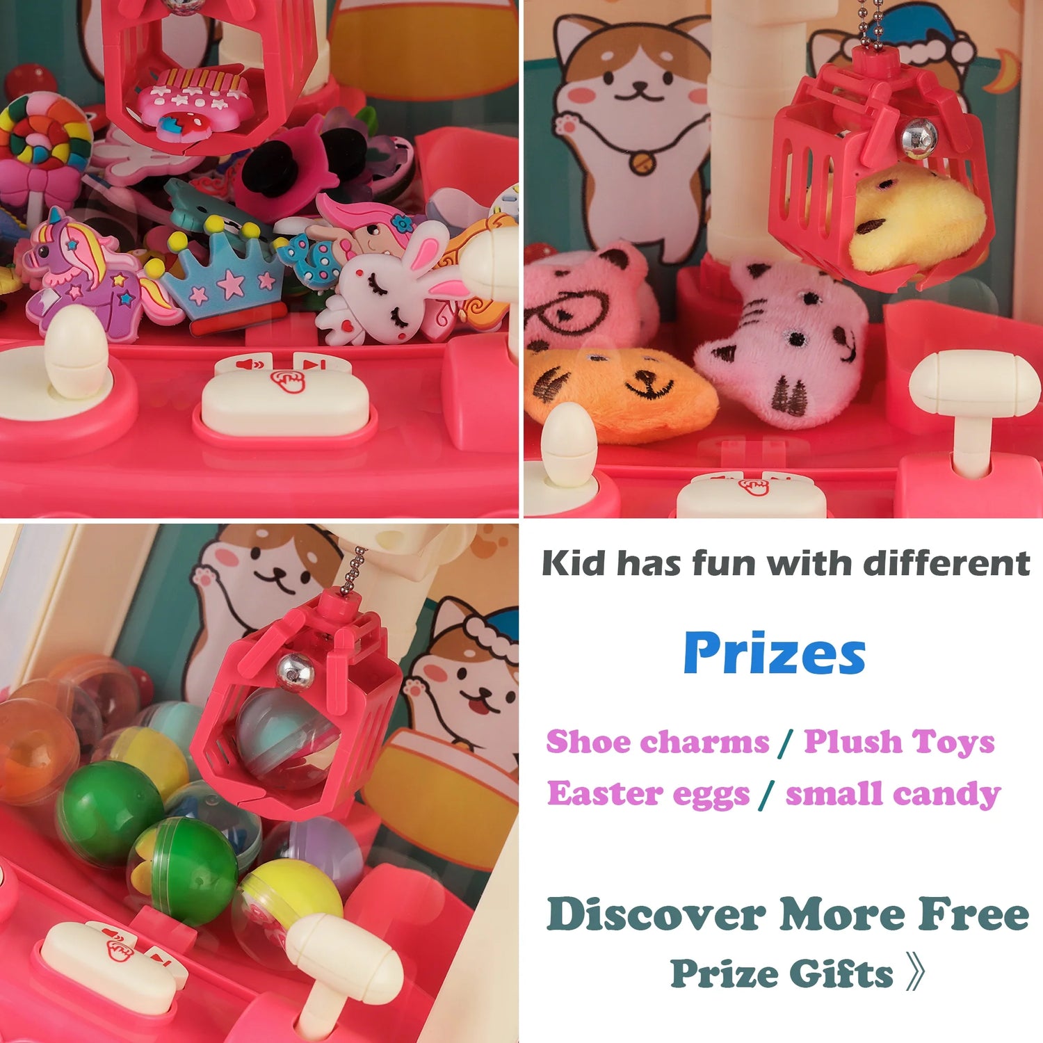 Arcade Claw Machine Candy Crane Game Toy for Kids with Prizes Set - 50 Mini Toys Refill Prizes for Birthday (Pink)