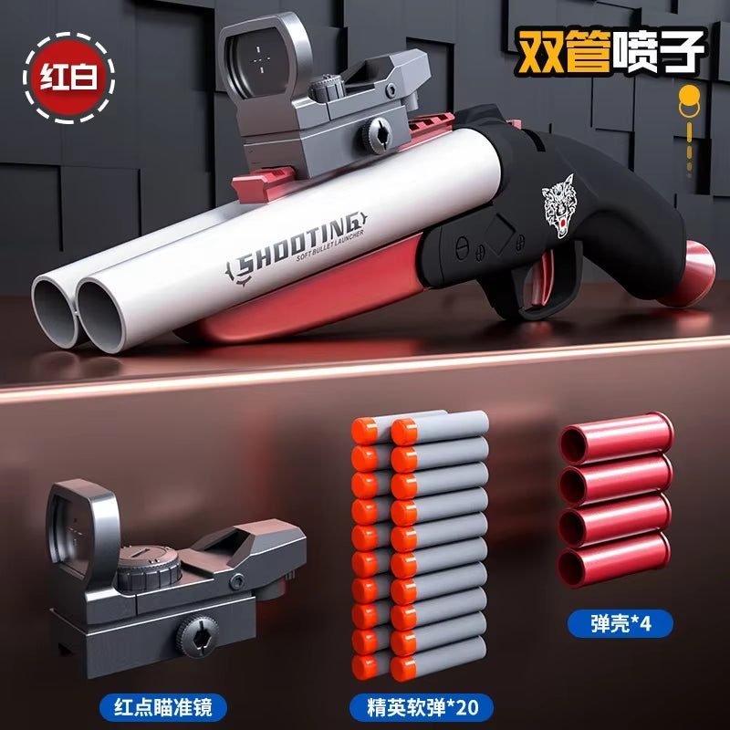 Double-Barreled Spray Shell Soft Bullet Gun Can Fire Short Hand Cannon Shotgun Outdoor Toy Gun Christmas Birthday Gift 2025