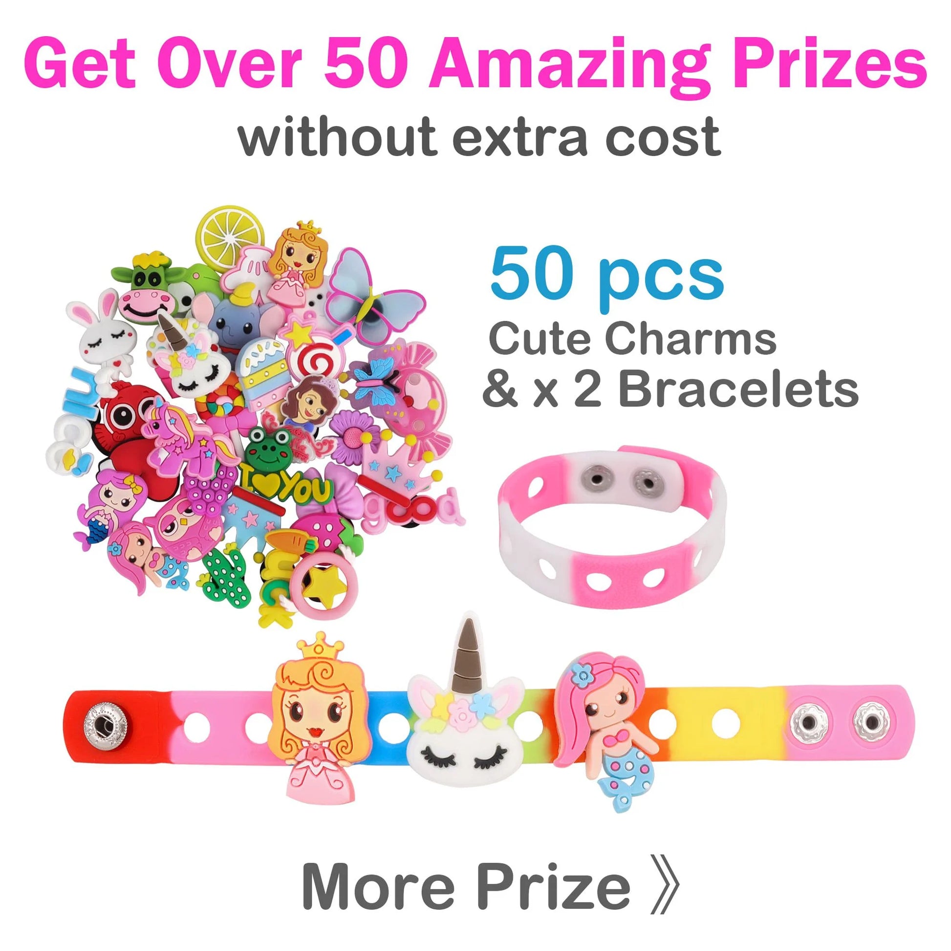 Arcade Claw Machine Candy Crane Game Toy for Kids with Prizes Set - 50 Mini Toys Refill Prizes for Birthday (Pink)