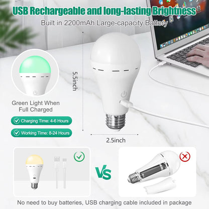 Rechargeable Light Bulbs with Remote Control, E27 Cordless Battery Operated Light Bulb for Lamps,2200Mah/Dimmable/Timer