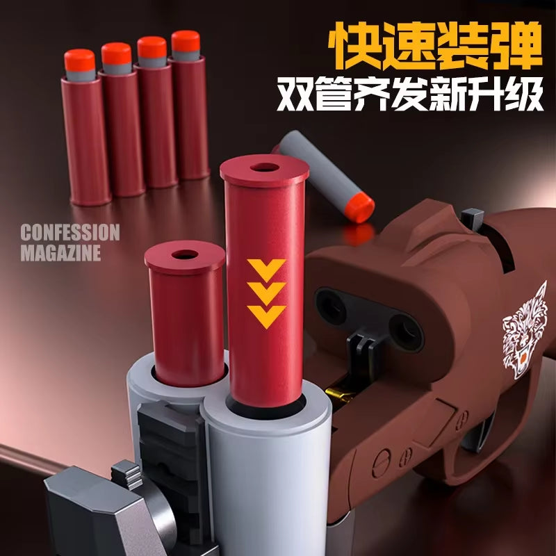 Double-Barreled Spray Shell Soft Bullet Gun Can Fire Short Hand Cannon Shotgun Outdoor Toy Gun Christmas Birthday Gift 2025